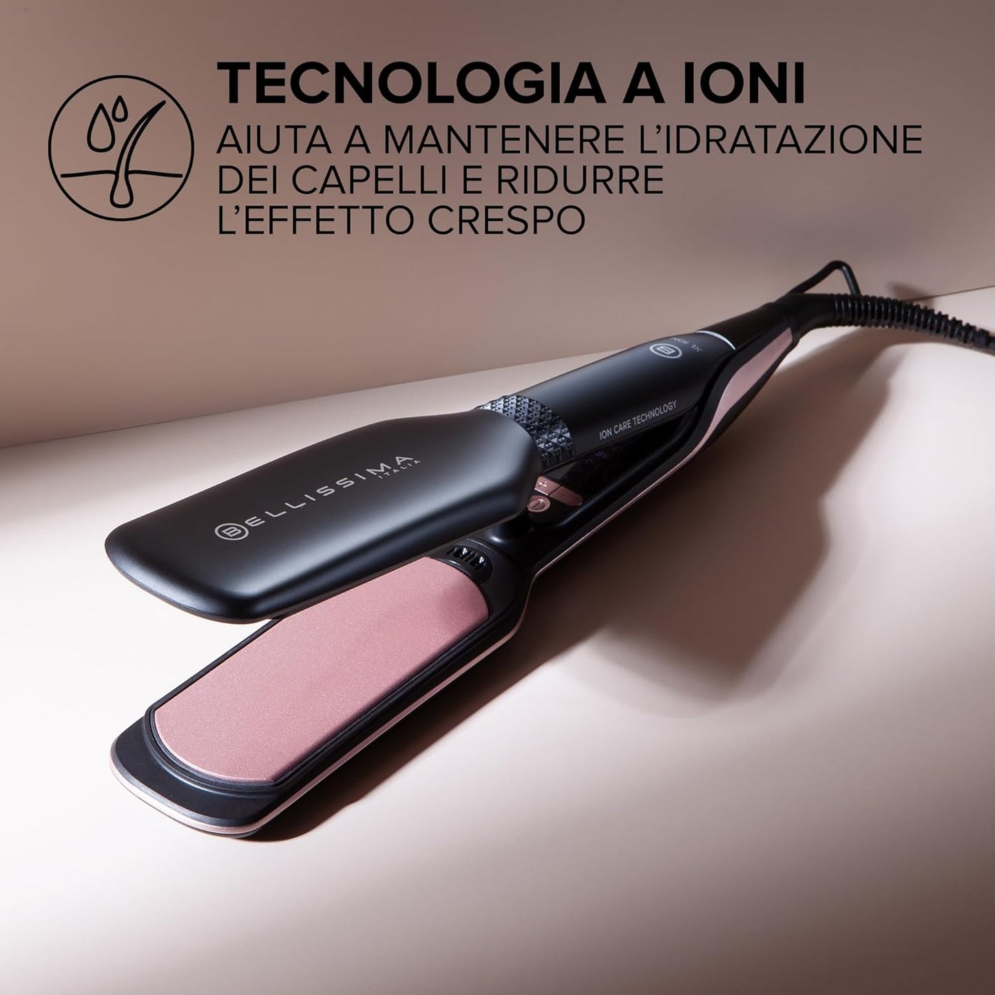 Imetec XL ION, Piastra per Capelli Lisci, Piastre Larghe, Ionizzatore, Rivestimento Ceramica E Cheratina, 5 Temperature Da 150 a 230°C, Riscaldamento Rapido, Cavo 1,8 M
