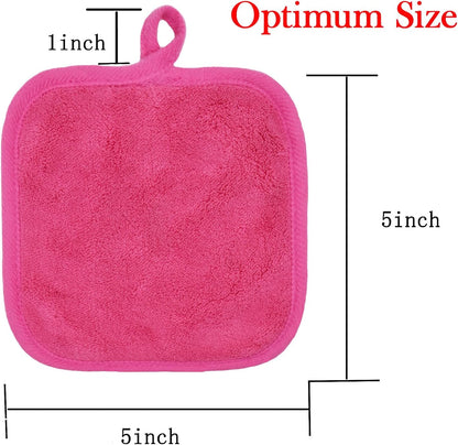 Lot De 12 Chiffons Démaquillants Réutilisables En Microfibre Douce Pour Le Visage, Les Yeux, Les Lèvres - 5 X 5Inch - Rose Foncé
