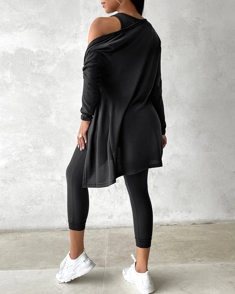 Women’S 3 Piece Lounge Set – Sleeveless Top, Open Front Cardigan & Relaxed Fit Pants