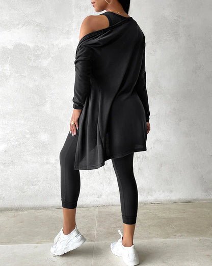 Women’S 3 Piece Lounge Set – Sleeveless Top, Open Front Cardigan & Relaxed Fit Pants