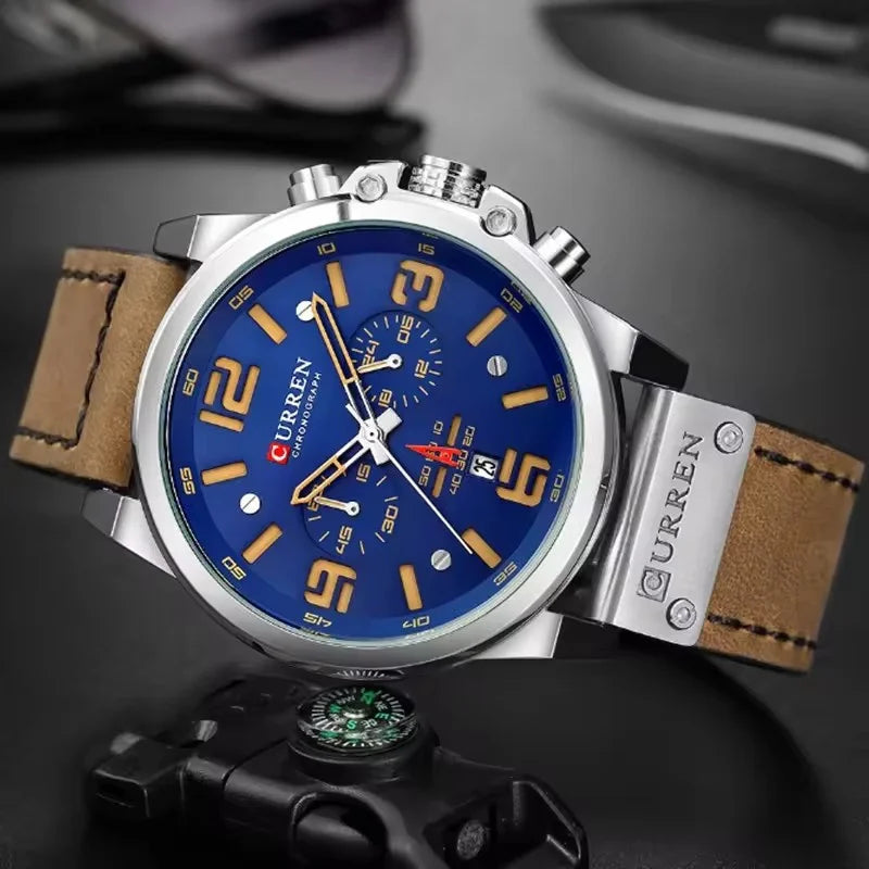 8314 Quartz Watch for Men Chronograph Sport Mens Watches Clock Leather Male Wristwatch Relogio Masculino Fashion Gift