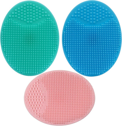 Brosse Visage Manuelle Silicone Et Brosse Exfoliante Pour Adultes，Brosse De Bain Cuir Chevelu Bebe，Brosse De Massage Bebe，Brosse À Bébé Pour Cradle Cap，Brosse En Silicone Souple (Bleu+Rose+Vert)