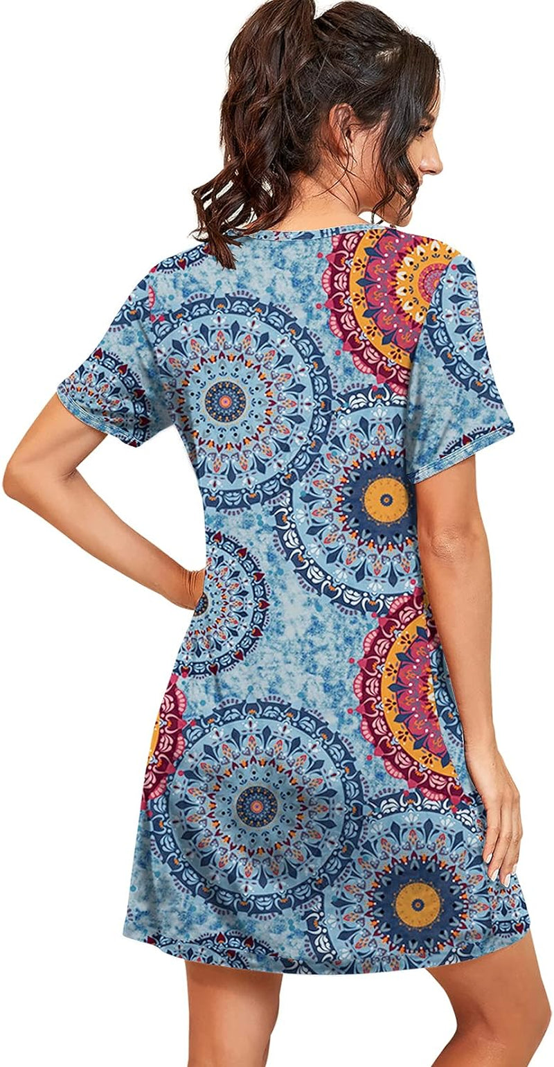 Nightgowns for Women Short Sleeve Night Gowns Pleated Sleep Shirt Ladies Nightshirt Soft Sleepwear