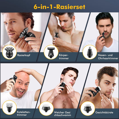 Rasoir Tete Chauve Homme, 7D Rasoir Électrique Homme- 6 En 1 Tondeuse Crane Chauve- Humide/Sec Étanche IPX7 Pour Hommes Chauves Avec Écran LED.