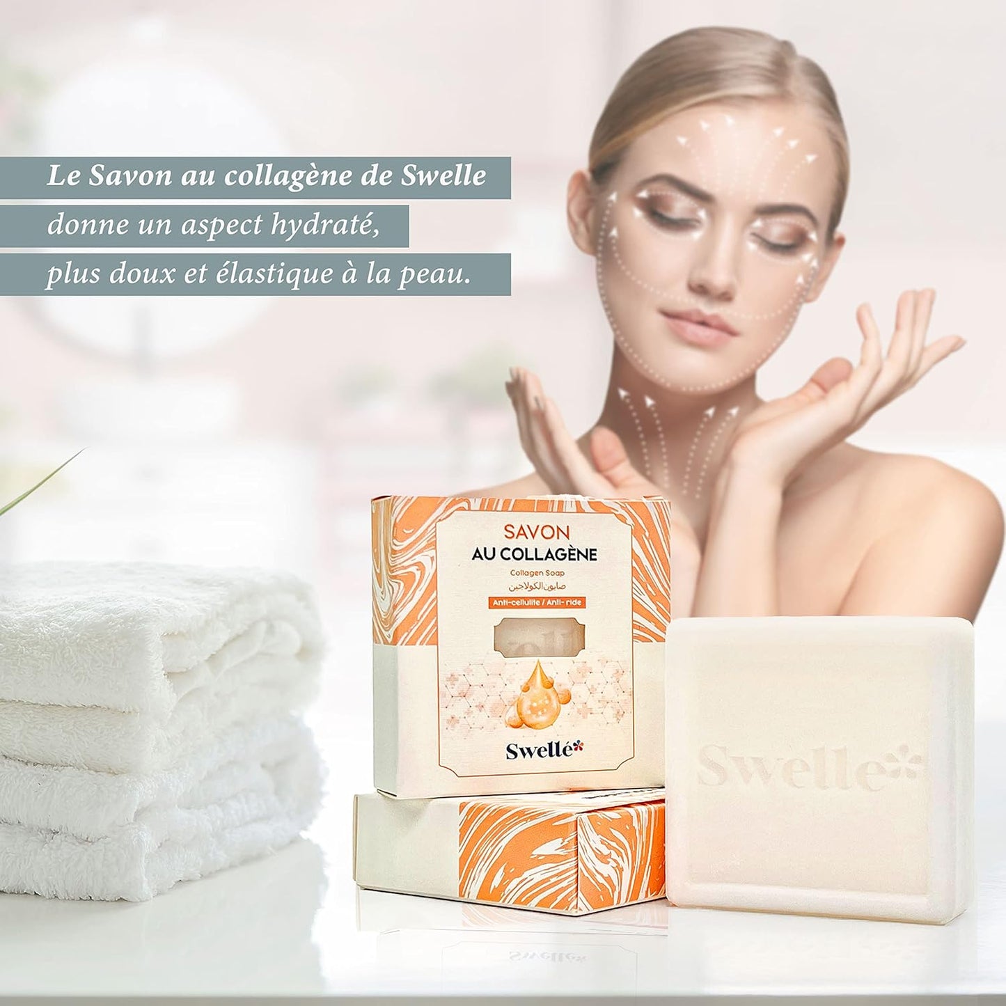 Savon Collagène 100 Gr 1Pc Savon Solide Hydratant & Nettoyant | Peau Sèche & Sensible | Usage Quotidien | Nettoyant Visage Doux - Peut Être Utilisé Avec De L'Acide Hyaluronique