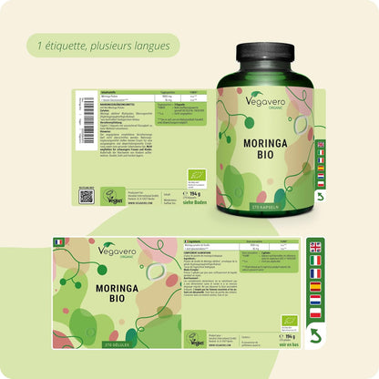 Moringa BIO 1800 Mg | 270 Gélules Vegan | SUPERFOOD : Multivitamines Et Minéraux Naturels | Antioxydant + Energie | SANS ADDITIFS | ®