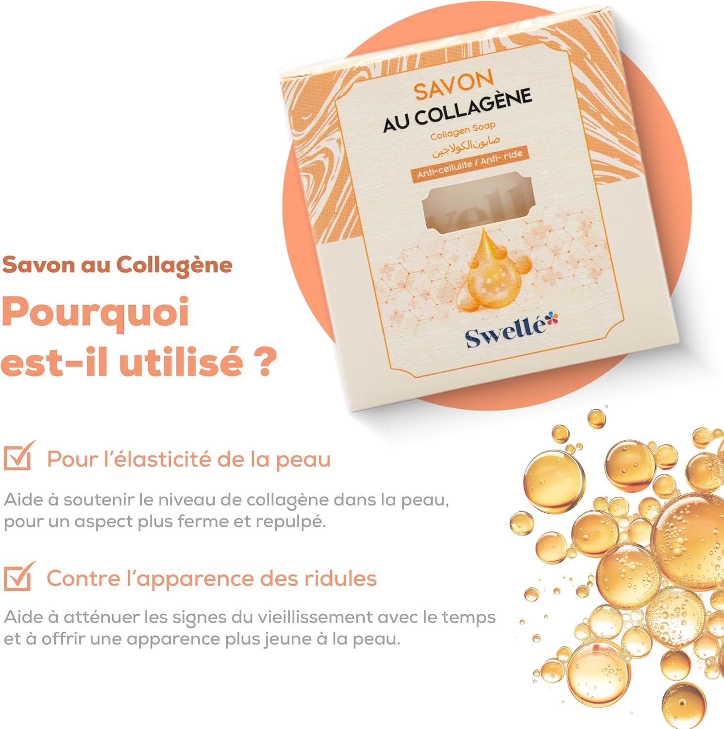 Savon Collagène 100 Gr 1Pc Savon Solide Hydratant & Nettoyant | Peau Sèche & Sensible | Usage Quotidien | Nettoyant Visage Doux - Peut Être Utilisé Avec De L'Acide Hyaluronique
