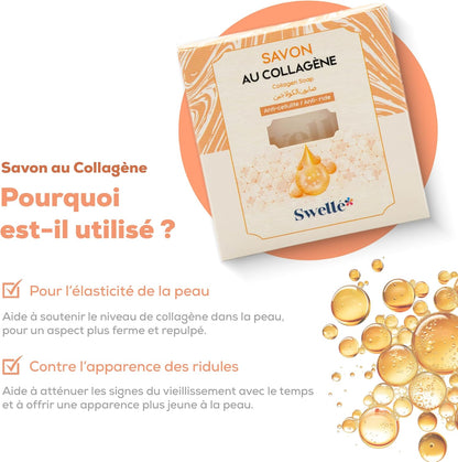 Savon Collagène 100 Gr 1Pc Savon Solide Hydratant & Nettoyant | Peau Sèche & Sensible | Usage Quotidien | Nettoyant Visage Doux - Peut Être Utilisé Avec De L'Acide Hyaluronique