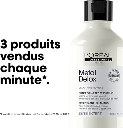L'OREAL PROFESSIONNEL - Crème Lavante Metal Detox - Shampoing Anti-Casse & Anti-Metal - +67% De Nutrition - Empêche La Couleur De Virer - Sans Sulfate - Cheveux Secs, Abîmés & Cassants - 300 Ml