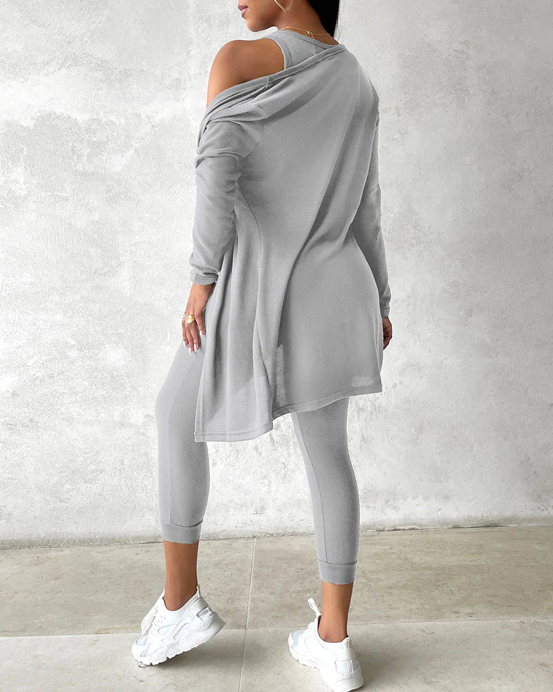 Women’S 3 Piece Lounge Set – Sleeveless Top, Open Front Cardigan & Relaxed Fit Pants
