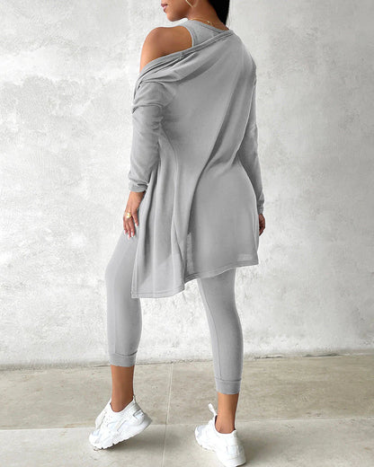 Women’S 3 Piece Lounge Set – Sleeveless Top, Open Front Cardigan & Relaxed Fit Pants