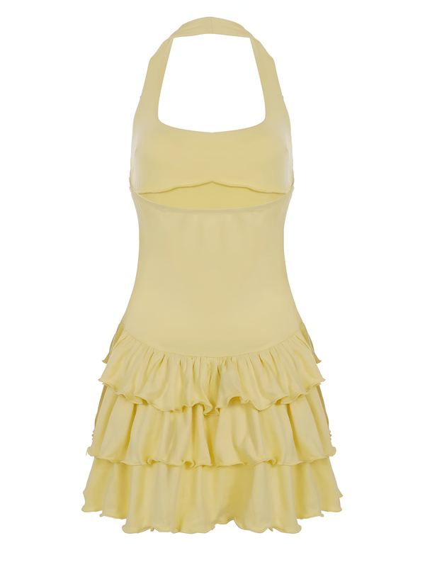 Bartie – Ruffle Hem Mini Dress in Yellow