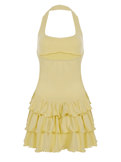 Bartie – Ruffle Hem Mini Dress in Yellow