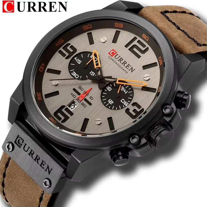 8314 Quartz Watch for Men Chronograph Sport Mens Watches Clock Leather Male Wristwatch Relogio Masculino Fashion Gift