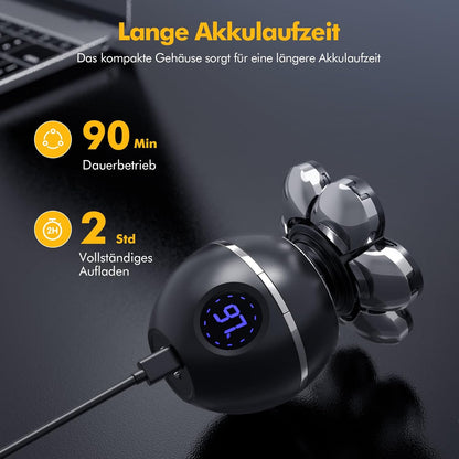 Rasoir Tete Chauve Homme, 7D Rasoir Électrique Homme- 6 En 1 Tondeuse Crane Chauve- Humide/Sec Étanche IPX7 Pour Hommes Chauves Avec Écran LED.