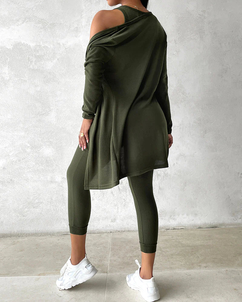 Women’S 3 Piece Lounge Set – Sleeveless Top, Open Front Cardigan & Relaxed Fit Pants