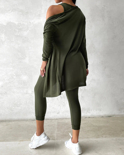Women’S 3 Piece Lounge Set – Sleeveless Top, Open Front Cardigan & Relaxed Fit Pants