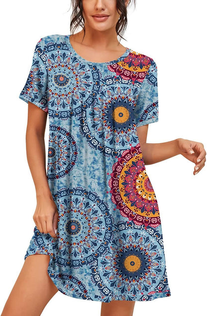 Nightgowns for Women Short Sleeve Night Gowns Pleated Sleep Shirt Ladies Nightshirt Soft Sleepwear