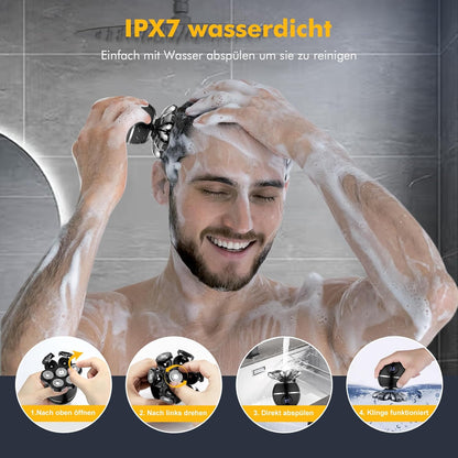 Rasoir Tete Chauve Homme, 7D Rasoir Électrique Homme- 6 En 1 Tondeuse Crane Chauve- Humide/Sec Étanche IPX7 Pour Hommes Chauves Avec Écran LED.