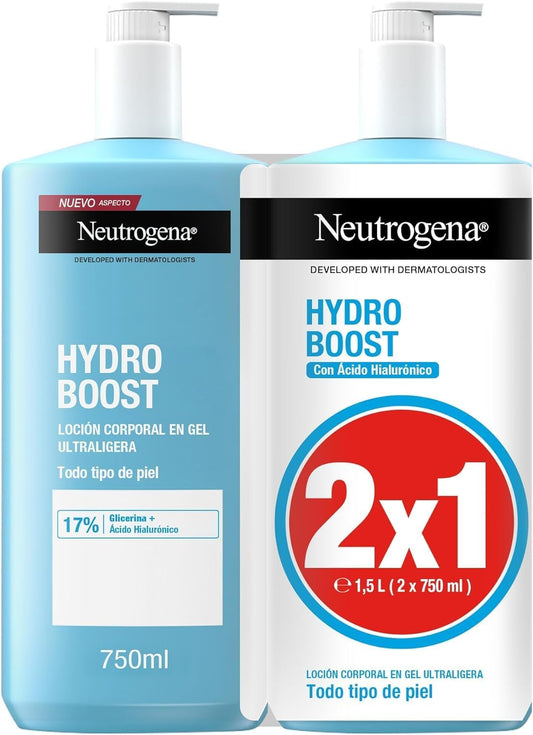 Neutrogena Hydro Boost Loción Corporal En Gel Ultraligera (Pack De 2 X 750 Ml), Crema Hidratante Corporal Refrescante Con Glicerina Y Ácido Hialurónico Para Todo Tipo De Piel