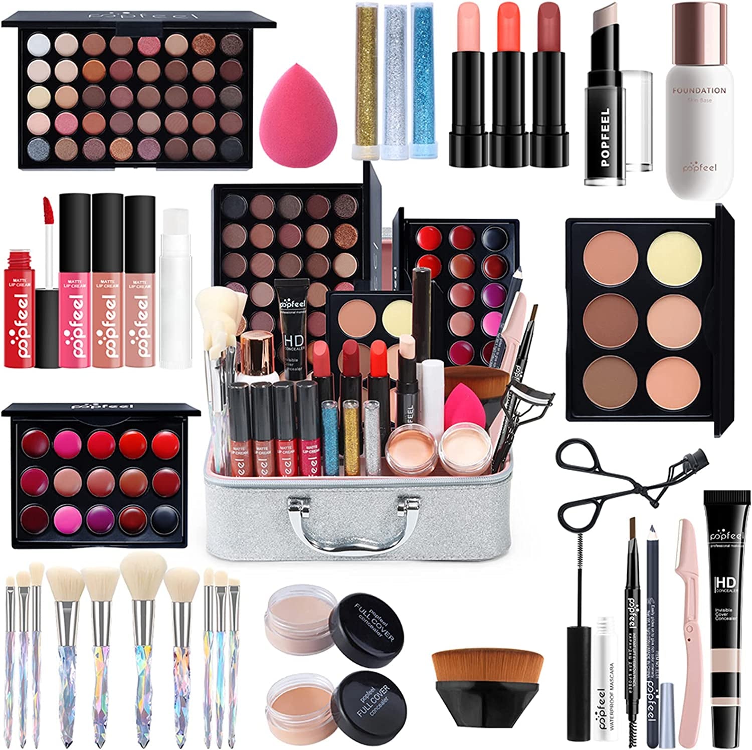 Kit De Maquillage Complet Coffret Ensemble-Cadeau De Maquillage Xmas Makeup Gift Set Avec Ombres Paupière, Rouge À Lèvre, Pinceaux, Bâton Contour, Correcteur, Mascara, Fard À Joues, Poudre