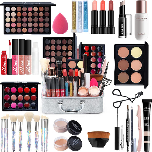 Kit De Maquillage Complet Coffret Ensemble-Cadeau De Maquillage Xmas Makeup Gift Set Avec Ombres Paupière, Rouge À Lèvre, Pinceaux, Bâton Contour, Correcteur, Mascara, Fard À Joues, Poudre