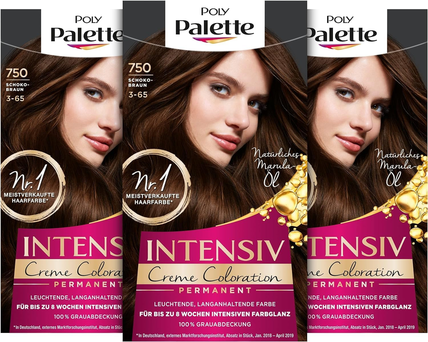 Crème Intensive Coloration 3-65/750 Châtain Chocolat Niveau 3 (3 X 115 Ml) Coloration Permanente Jusqu'À 8 Semaines De Brillance Intense Et Couverture À 100% Des Cheveux Blancs