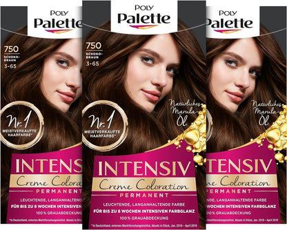 Crème Intensive Coloration 3-65/750 Châtain Chocolat Niveau 3 (3 X 115 Ml) Coloration Permanente Jusqu'À 8 Semaines De Brillance Intense Et Couverture À 100% Des Cheveux Blancs