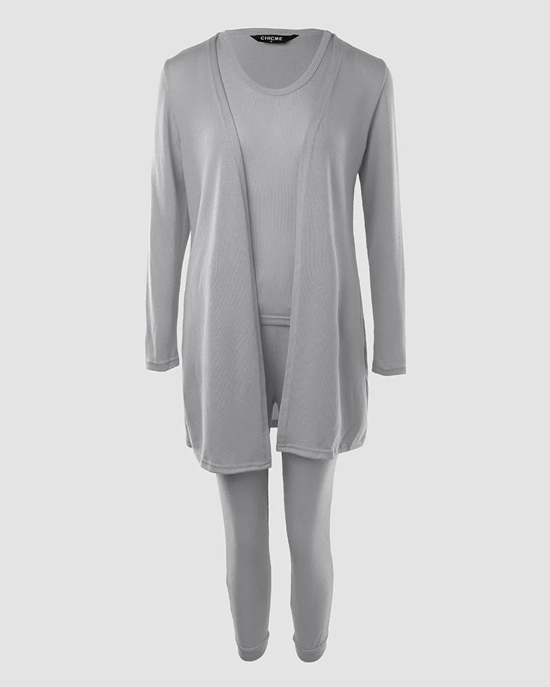 Women’S 3 Piece Lounge Set – Sleeveless Top, Open Front Cardigan & Relaxed Fit Pants