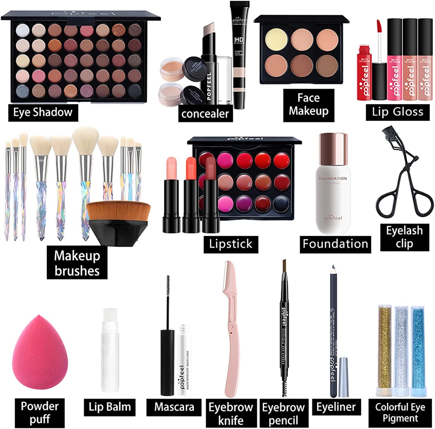 Kit De Maquillage Complet Coffret Ensemble-Cadeau De Maquillage Xmas Makeup Gift Set Avec Ombres Paupière, Rouge À Lèvre, Pinceaux, Bâton Contour, Correcteur, Mascara, Fard À Joues, Poudre